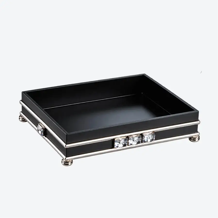 Exquisite Selezioni Domus Modern Diamante rectangular tray in black with metallic trim and crystal accents