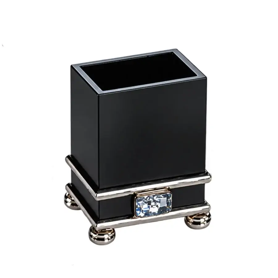 Sophisticated Selezioni Domus Diamante desk accessory in opaque black with polished metal and multifaceted crystal detail