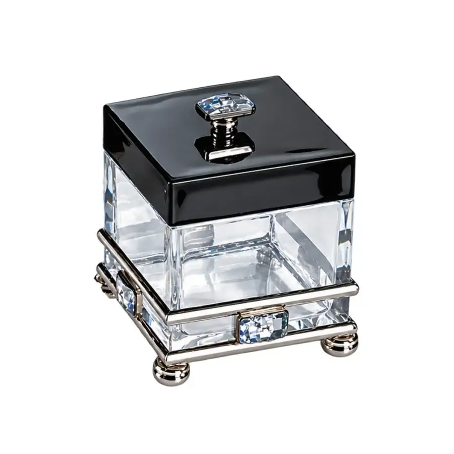 Luxury Selezioni Domus Modern Diamante container in glossy black and transparent surfaces with reflective silver accents