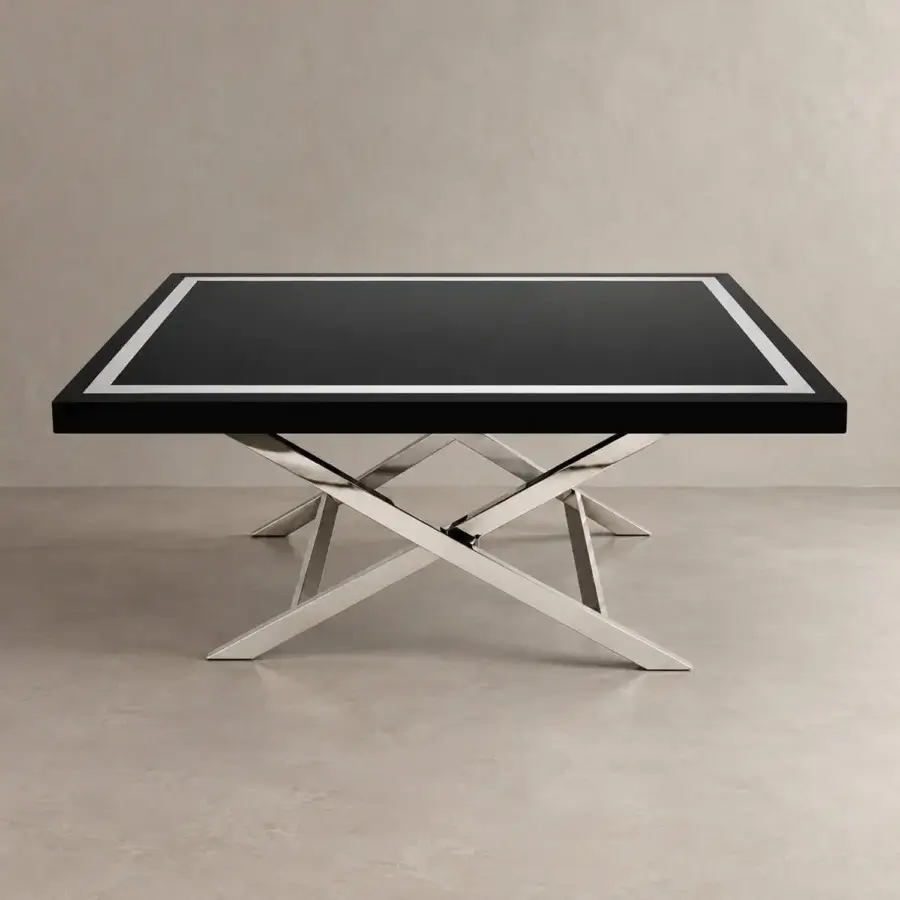Sophisticated Selezioni Domus X-File low coffee table featuring matte black rectangular top with metallic border and glossy X-shaped supports