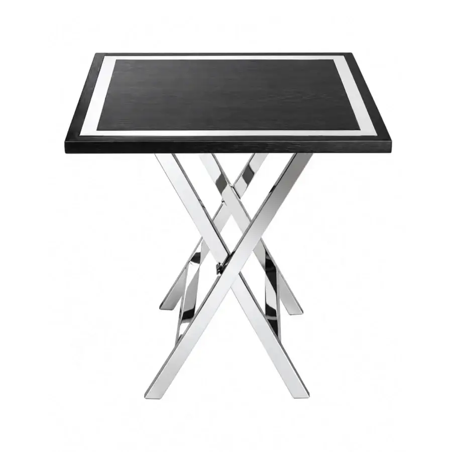 Elite Selezioni Domus X-File side table featuring dark black wood and silver metallic border inlay