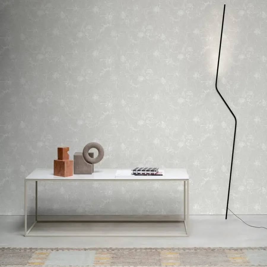 Sophisticated Desalto Helsinki console featuring white stone surface and matte light steel frame with aluminum joints