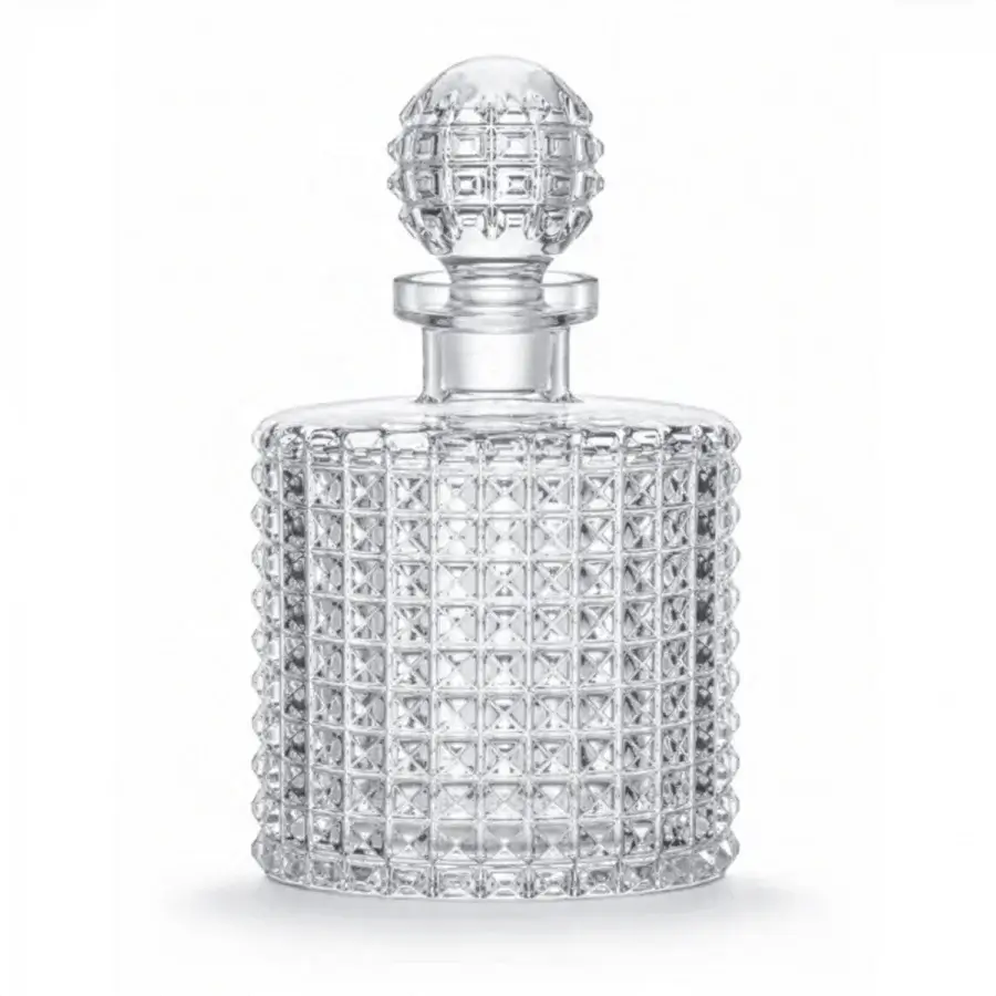 Exquisite JR Home by John Richmond Nora bottle in clear mouth-blown lead crystal with hand-carved diamond-cut studs pattern