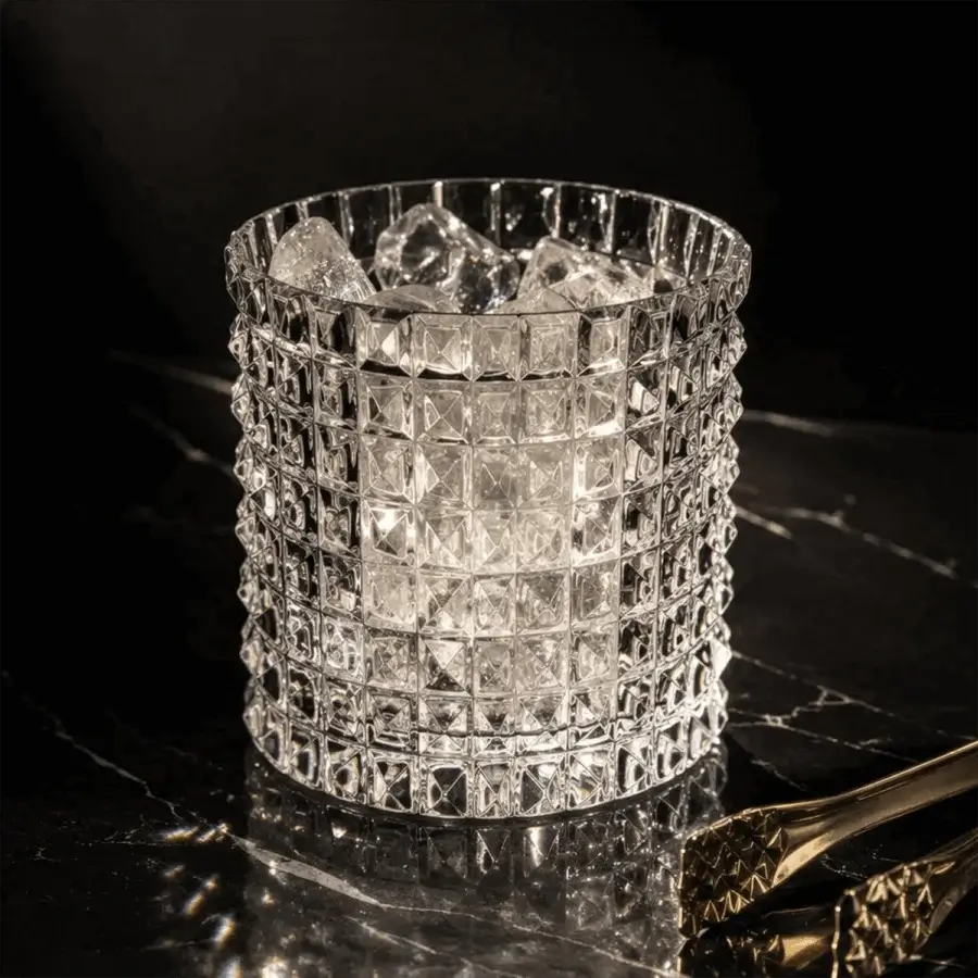 Exquisite JR Home by John Richmond ice bucket crafted from mouth-blown lead crystal in clear finish