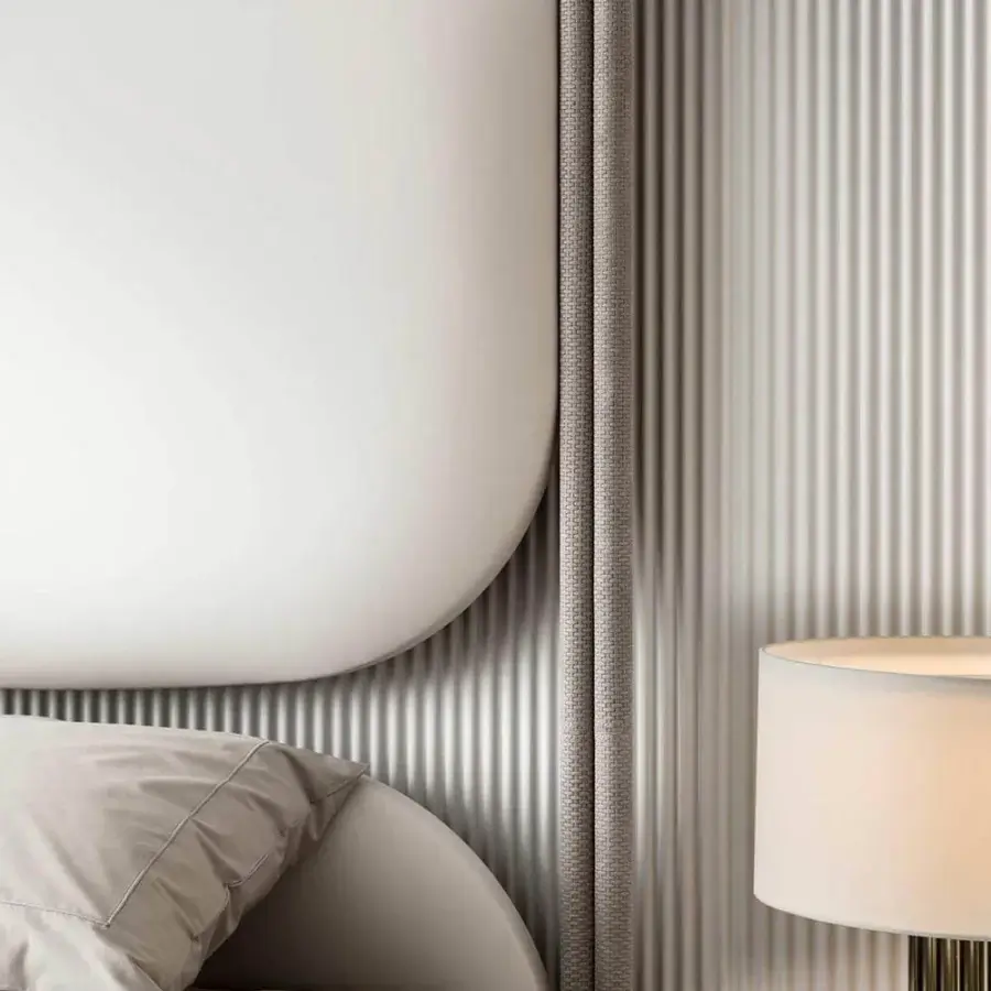 Exceptional Rugiano Boheme bed with woven light brown upholstery and bronze metal accents throughout its curved frame