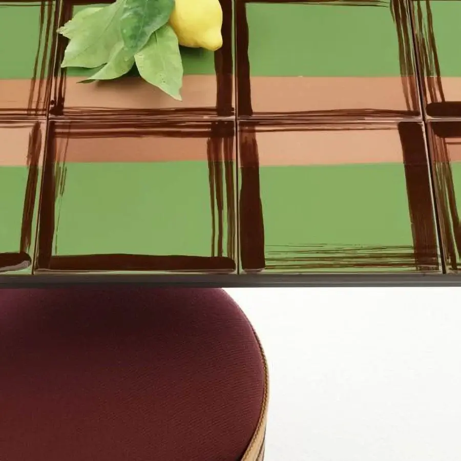 Sophisticated Antonio Marras + NodoItalia Via Tiles table in powder-coated galvanized steel with glossy ceramic surfaces