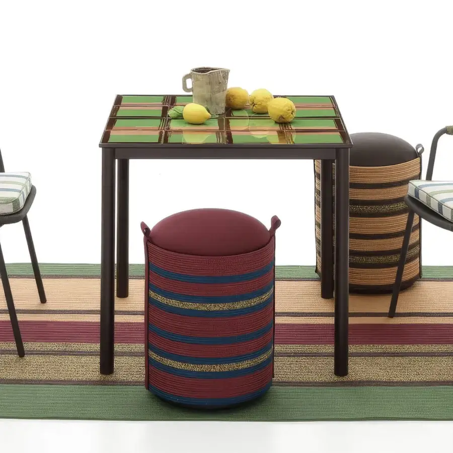 Exquisite Nodo Italia Via Tiles table featuring dark brown powder coated galvanized steel and vibrant green glossy ceramic grid top