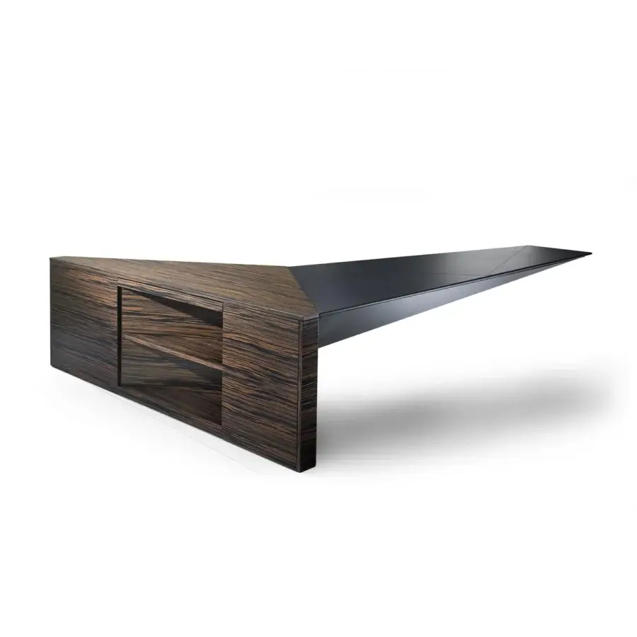 Distinguished 4 Mariani Euclideo desk crafted with dark ebony wood and black saddle leather in a matte finish