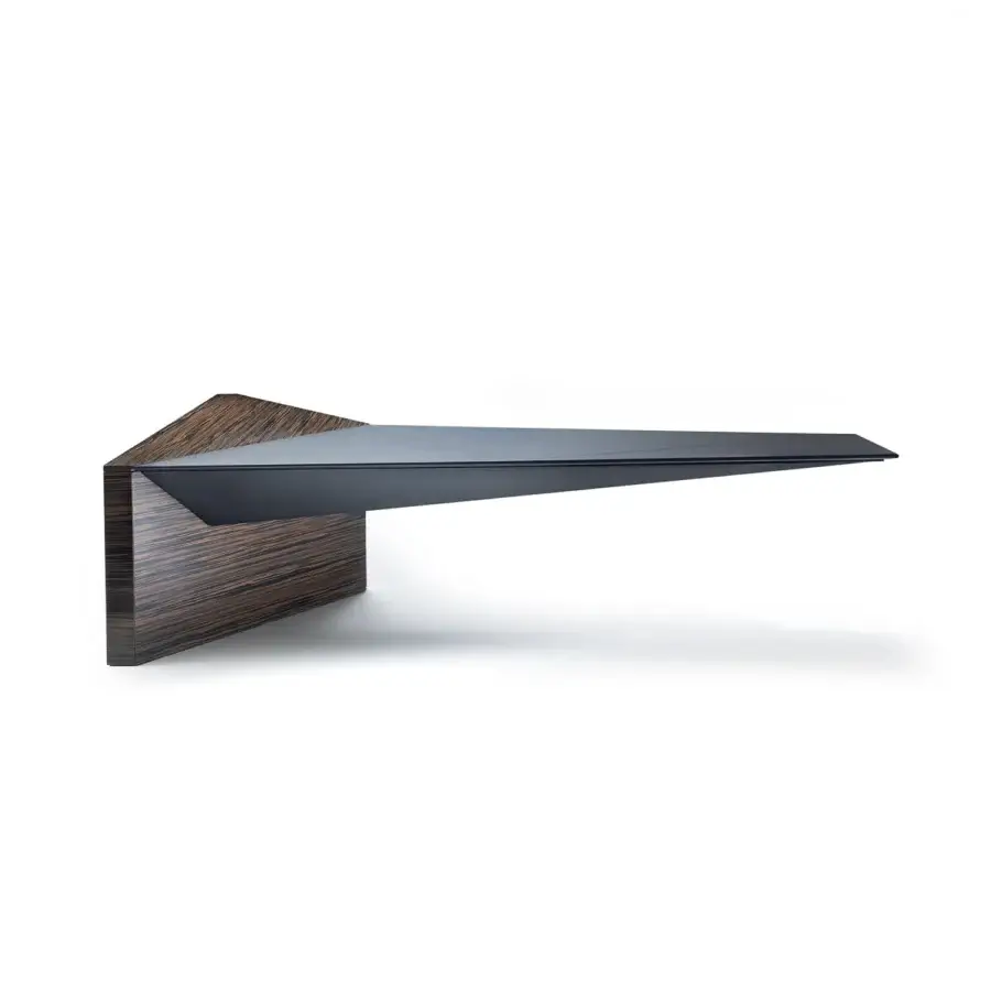 Exceptional 4 Mariani Euclideo desk built with dark gray and ebony wood, showcasing a matte finish and black steel frame