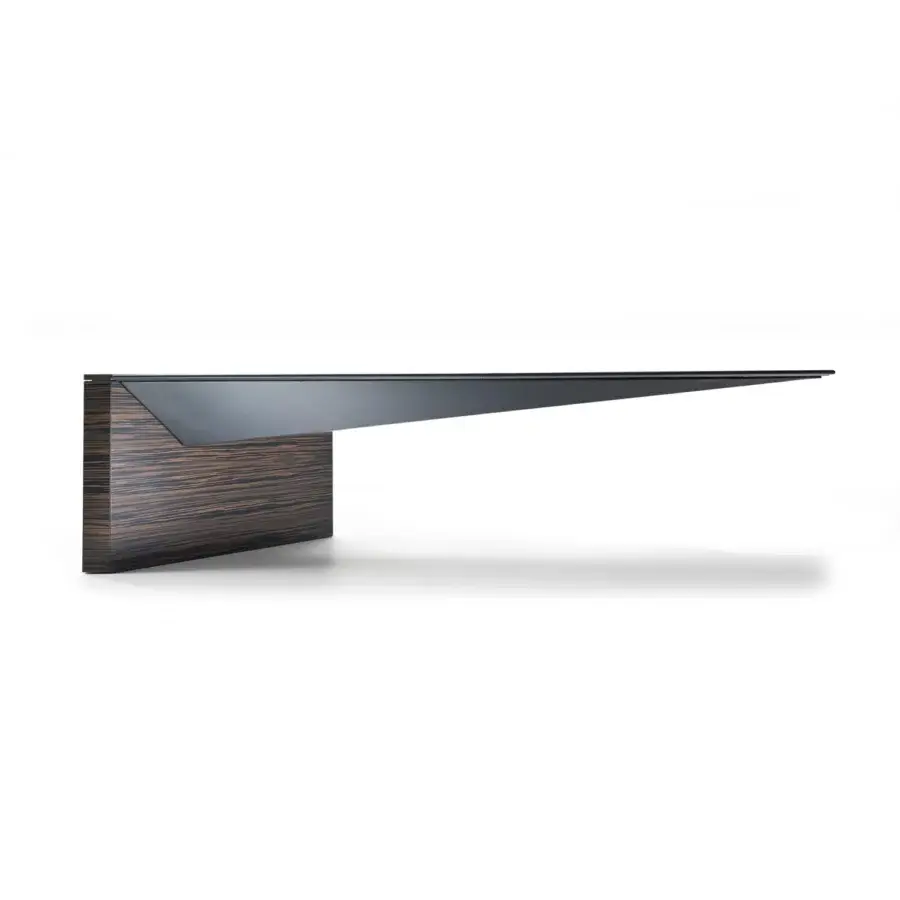 Superior 4 Mariani Euclideo desk with cantilevered black saddle leather desktop and striking ebony-type wood extension unit