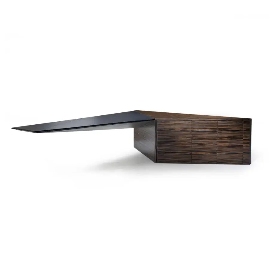 Elegant 4 Mariani Euclideo desk with ebony wood veneer and glossy finish in a contemporary cantilevered design