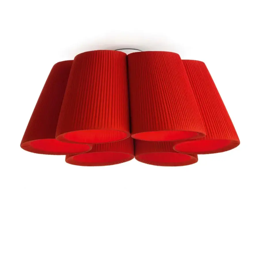 Superior Modo Luce Florinda ceiling lamp with six conical lampshades crafted in pleated fabric and matte finish
