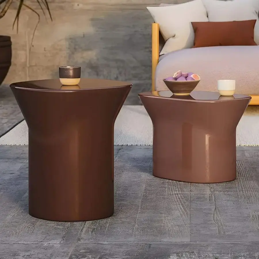 Exquisite Unopiù Egadi stool in deep brown rigid ceramic with a glossy finish