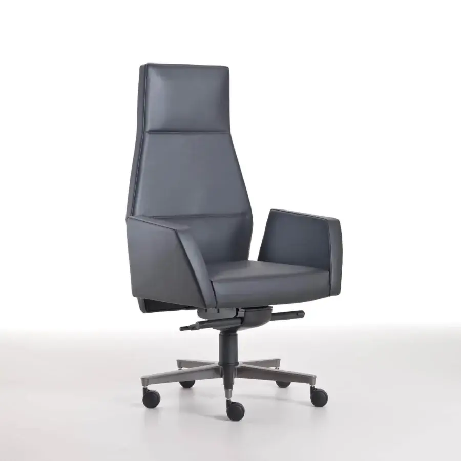 Superior 4 Mariani Kefa armchair upholstered in smooth dark gray imitation leather with a titanium-varnished aluminum base
