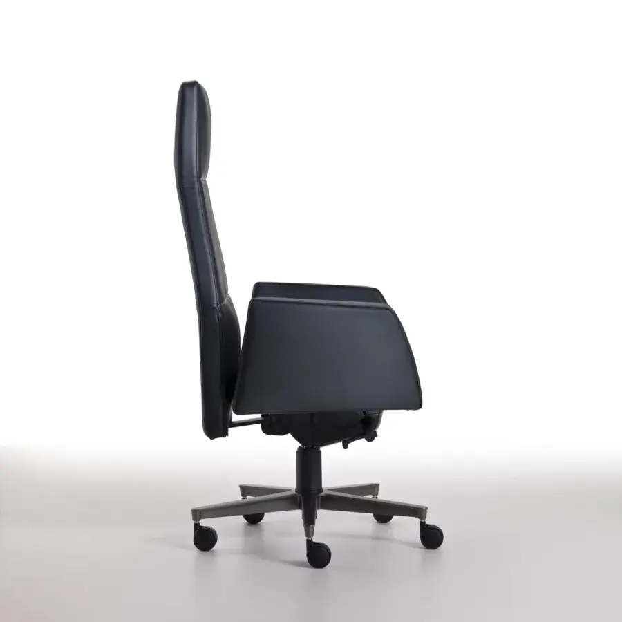 Distinguished 4 Mariani Kefa armchair crafted in smooth leather with a titanium-varnished aluminum swivel base for contemporary offices