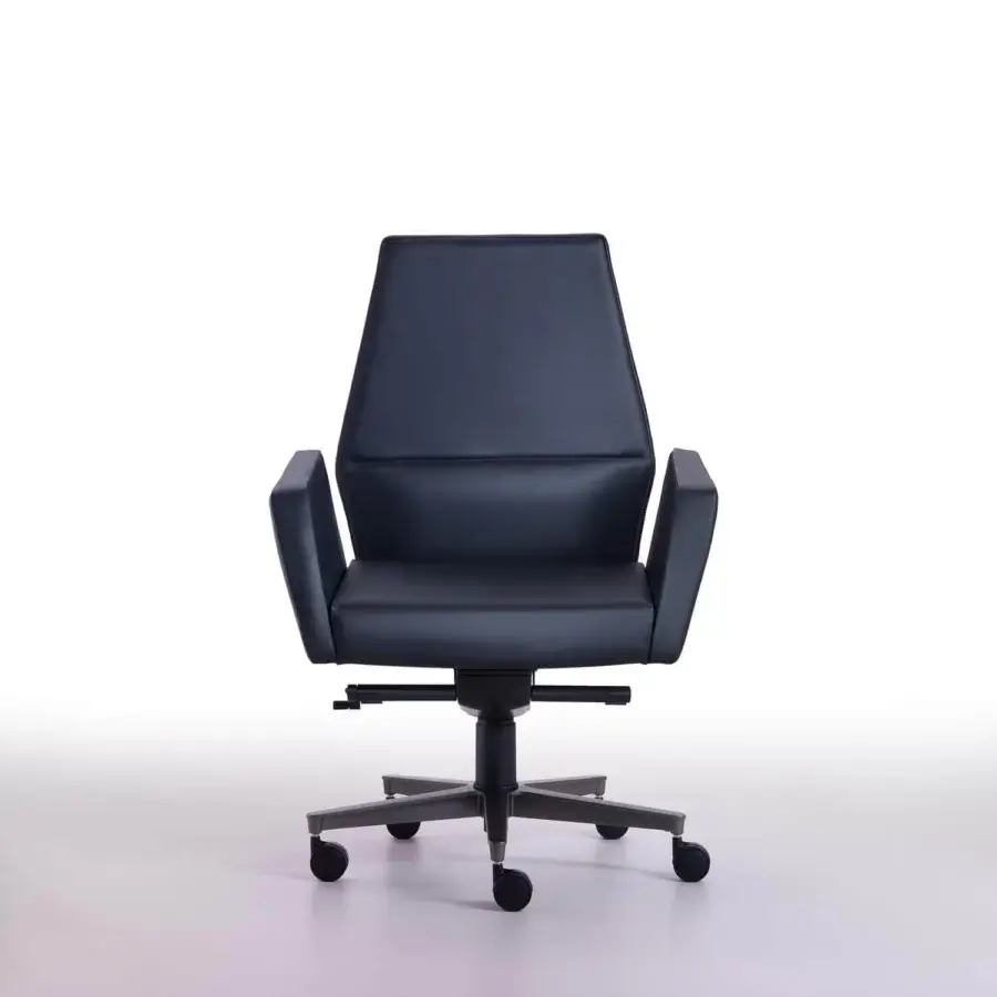 Superior 4 Mariani Kefa armchair upholstered in dark blue leather with a titanium-varnished aluminum swivel base