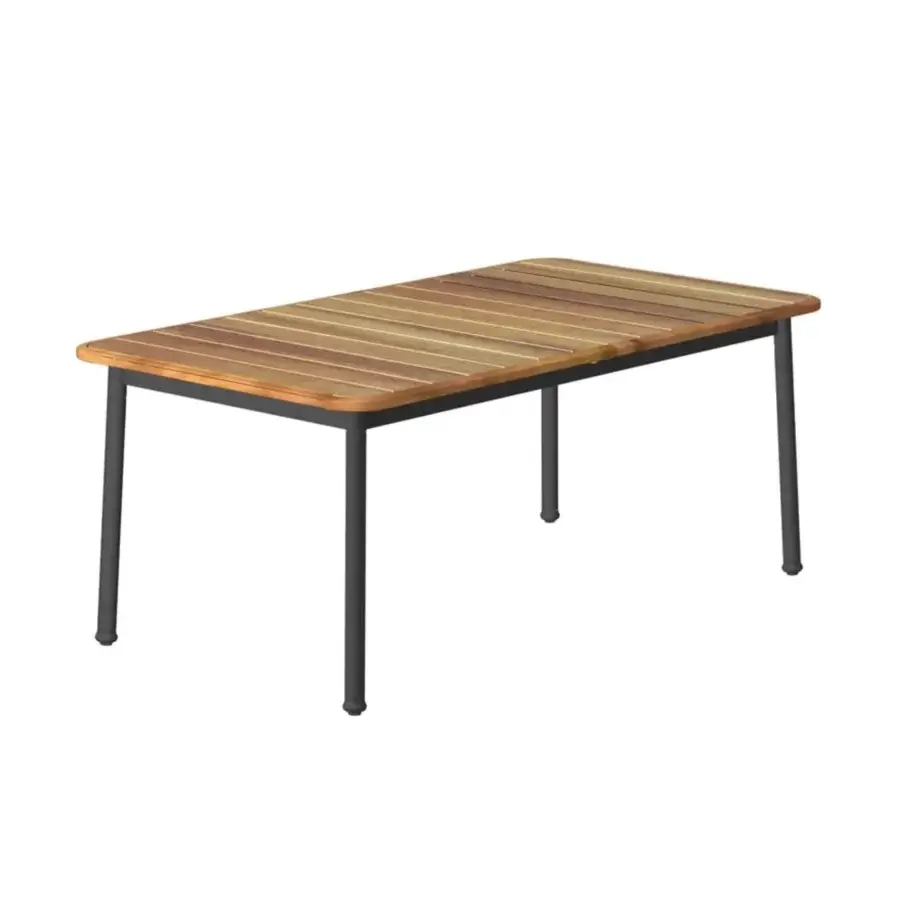 Luxury Unopiù Versilia extendable table in natural teak slatted wood with a sleek matte black aluminium architectural frame