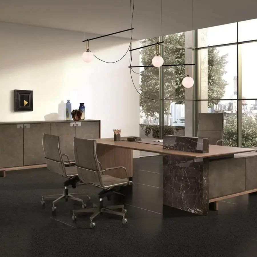 Elegant 4 Mariani Cartesiano sideboard with Black walnut grey stained wood veneer and matte black drawers