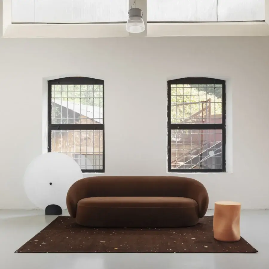 Elegant Miniforms Rificolona floor lamp in recycled polyethylene with translucent moon textured shade and dark matte base