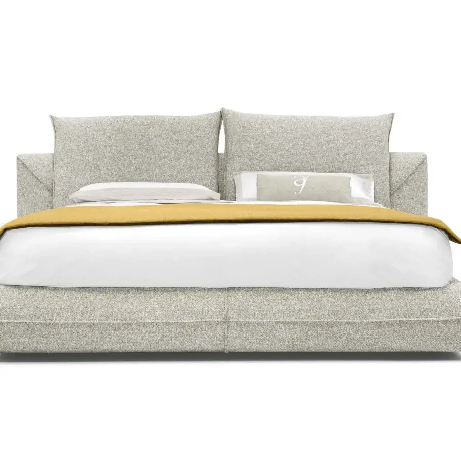 Elegant Arketipo Starman Dream bed with light gray woven fabric upholstery and dual-cushion headboard