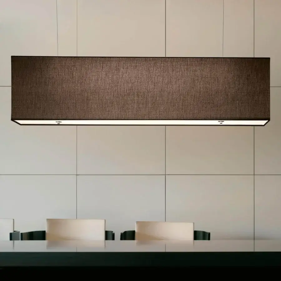 Exclusive Modo Luce Rettangolo suspension lamp with dark brown cotton fabric and dark finished metal frame
