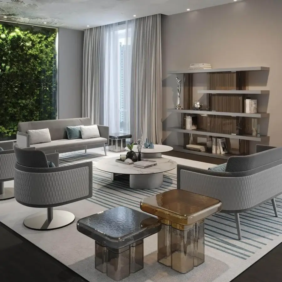 Exclusive Reflex Amet lounge chair with textured light gray textile upholstery and refined swivel metal base