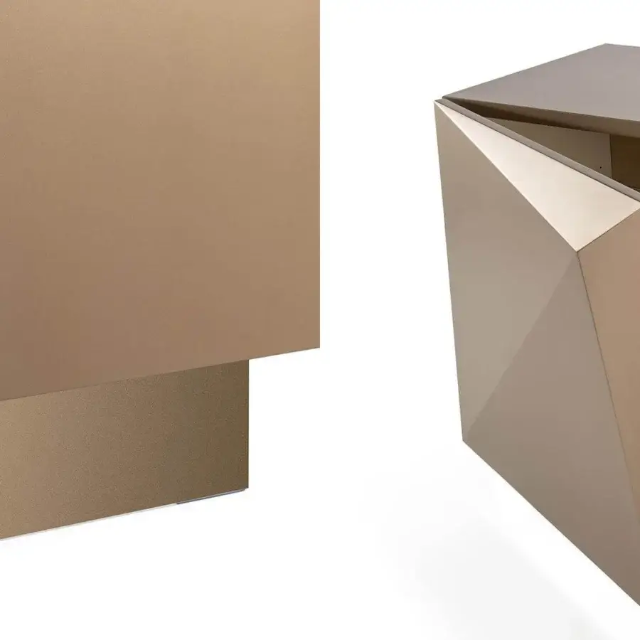 Distinguished Reflex Origami Maxi sideboard in lacquered wood with transparent glass legs and refined metallic finishes
