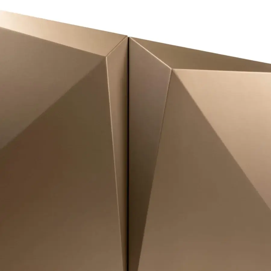Exceptional Reflex Origami Maxi sideboard in lacquered wood with angular doors and muted gold metallic finish