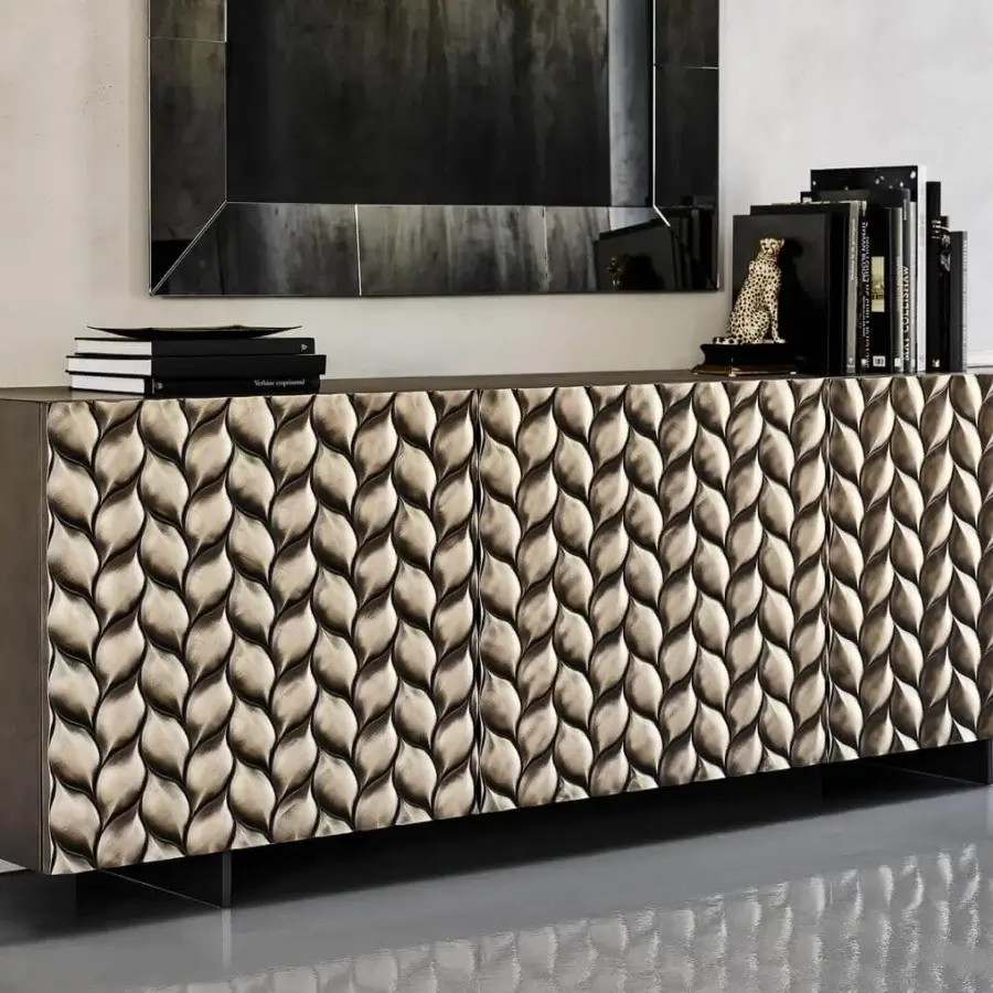Refined Cattelan Italia Lavander sideboard with blended bronze and light beige leaf-shaped modules in a brushed bronze finish