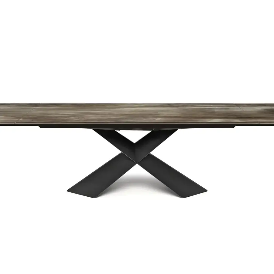 Elegant Cattelan Italia Tyron CrystalArt table with extra-clear glass top and black embossed lacquered steel base
