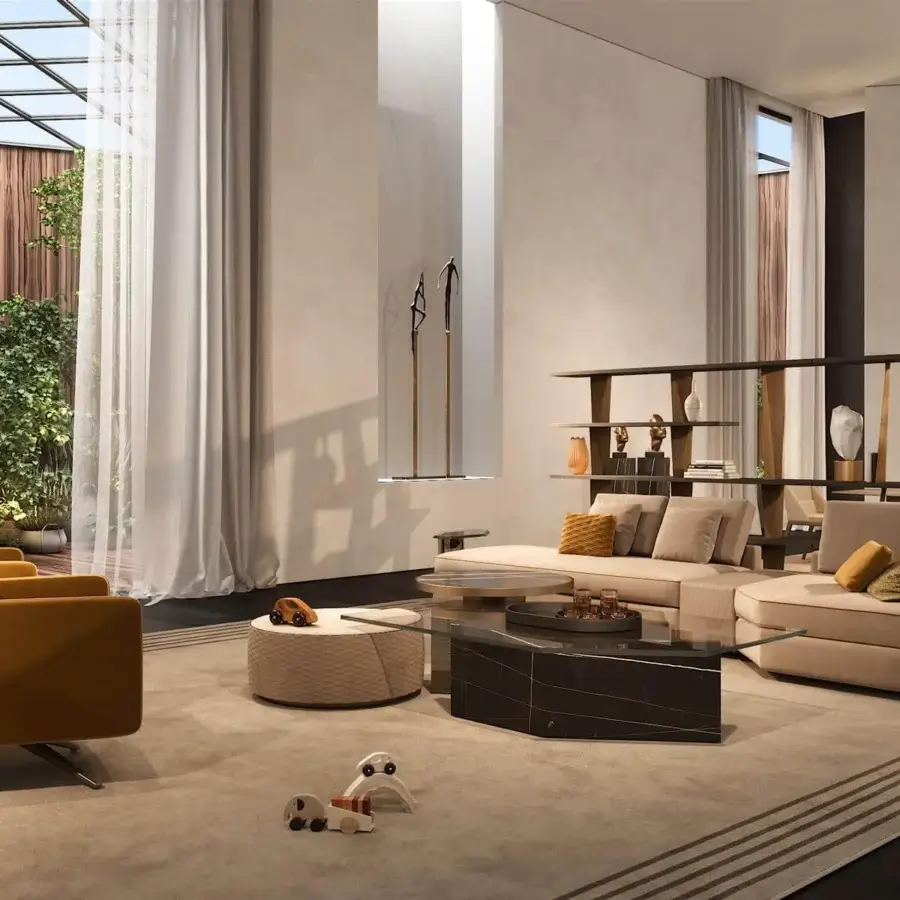 Distinguished Reflex Cubitum coffee table with hexagonal extra-clear glass and a wooden base crafted in bronze finish with marble glass