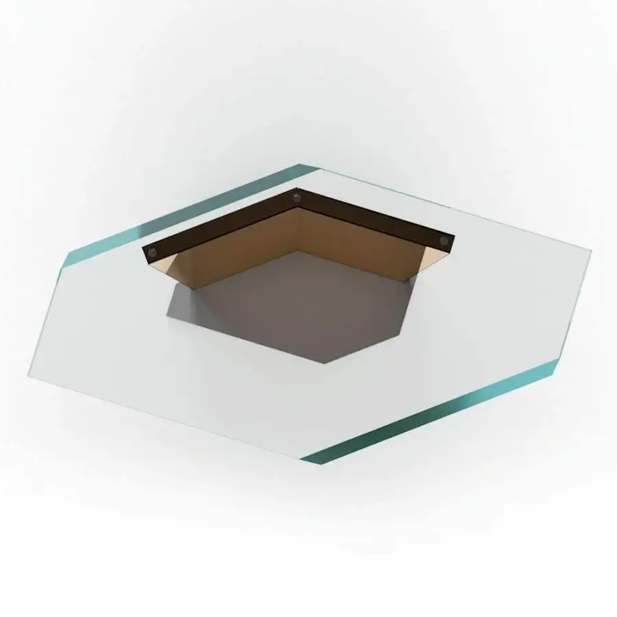 Sophisticated Reflex Cubitum side table with hexagonal extra clear glass and a bronze finished metal platform
