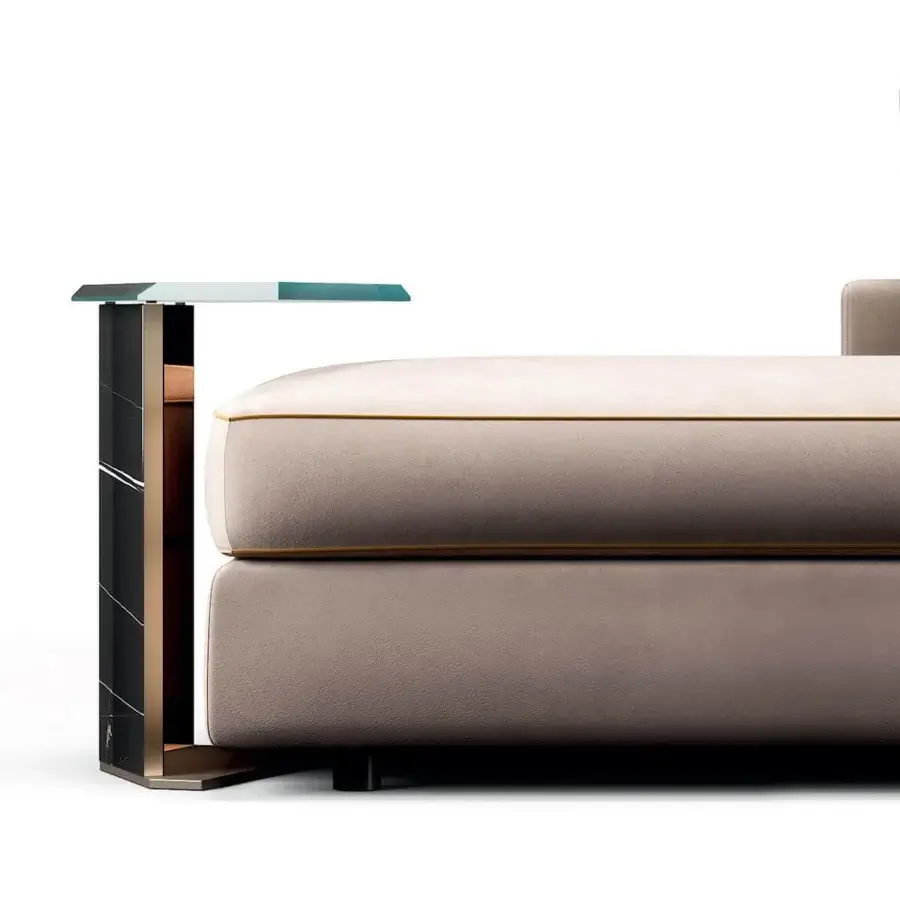 Distinguished Reflex Cubitum side table with hexagonal extra clear glass, Marble glass base and bronze finish metal platform crafted in Italy