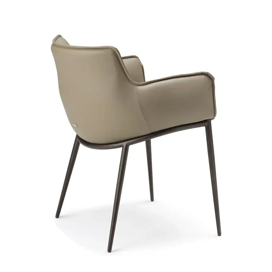 Distinguished Cattelan Italia Rhonda armchair in taupe glove soft leather with graphite embossed lacquered steel base