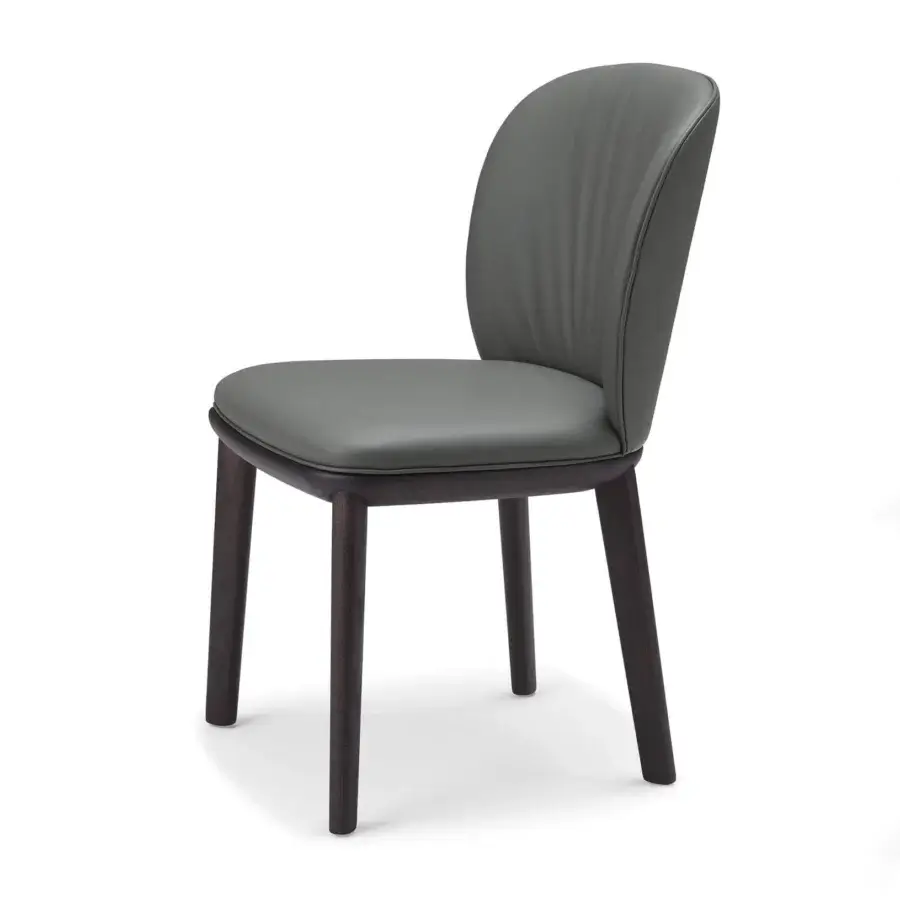 Captivating Cattelan Italia Chris chair with curved silhouette in gray synthetic leather and burned oak stained ashwood base