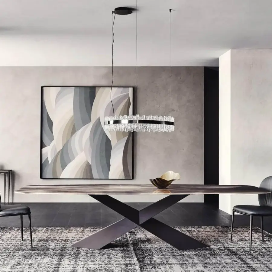 Distinguished Cattelan Italia Chris chair with graphite embossed lacquered steel base and dark gray leather upholstery