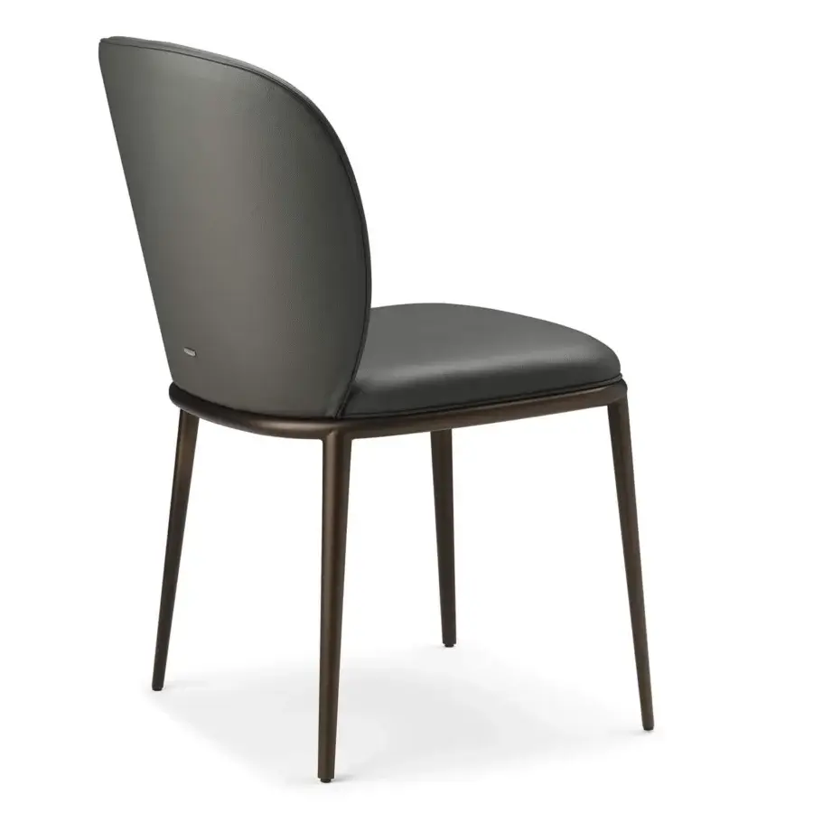 Superior Cattelan Italia Chris chair with bronze embossed lacquered steel and dark gray soft leather upholstery