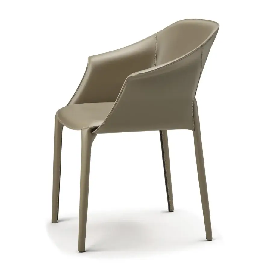 Distinguished Cattelan Italia Zuleika armchair in taupe leather with matching stitching and a smooth matte finish