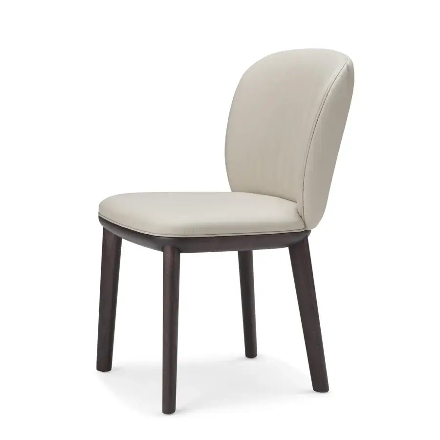 Elegant Cattelan Italia Chrishell chair with curved silhouette in light beige synthetic leather and Canaletto walnut stained ashwood base