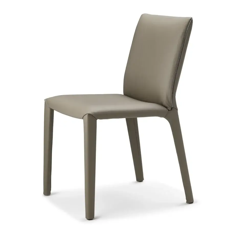 Distinguished Cattelan Italia Penelope chair in taupe synthetic leather with slender legs and gun metal grey piping detail