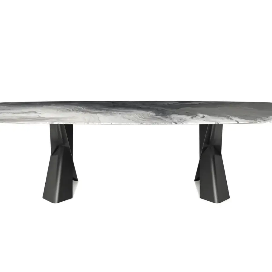 Exclusive Cattelan Italia Mad Max table with extra clear bevelled glass and black embossed lacquered steel base