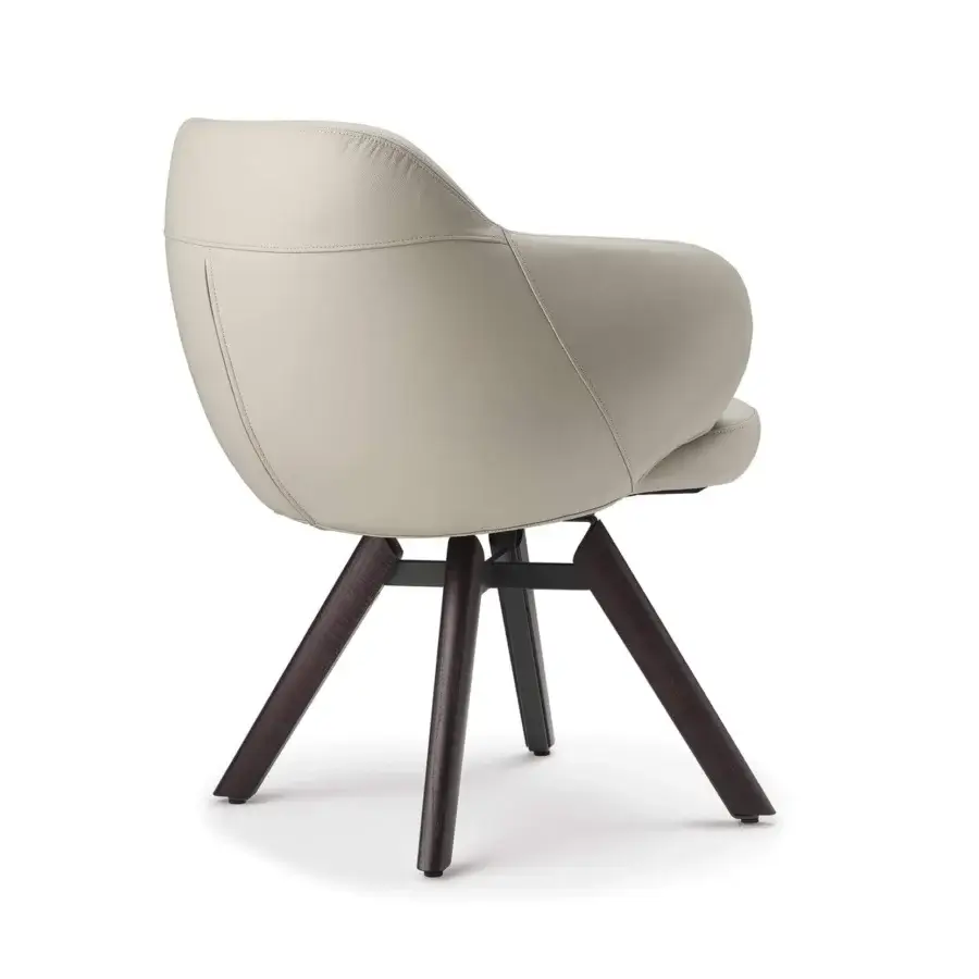 Exceptional Cattelan Italia Bombè armchair in light off-white leather with Canaletto walnut stained wood and graphite embossed lacquered steel legs