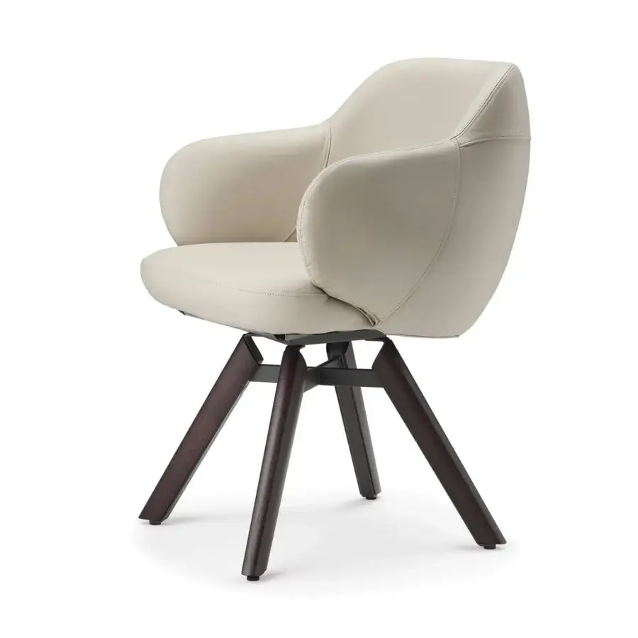 Lavish Cattelan Italia Bombè armchair with curved synthetic leather upholstery and Canaletto walnut stained legs built with a graphite finish