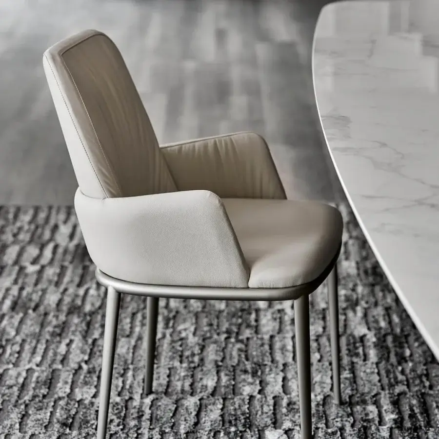 Elegant Cattelan Italia Belinda ML chair with comfortable leather upholstery and sleek matte graphite embossed lacquered steel base