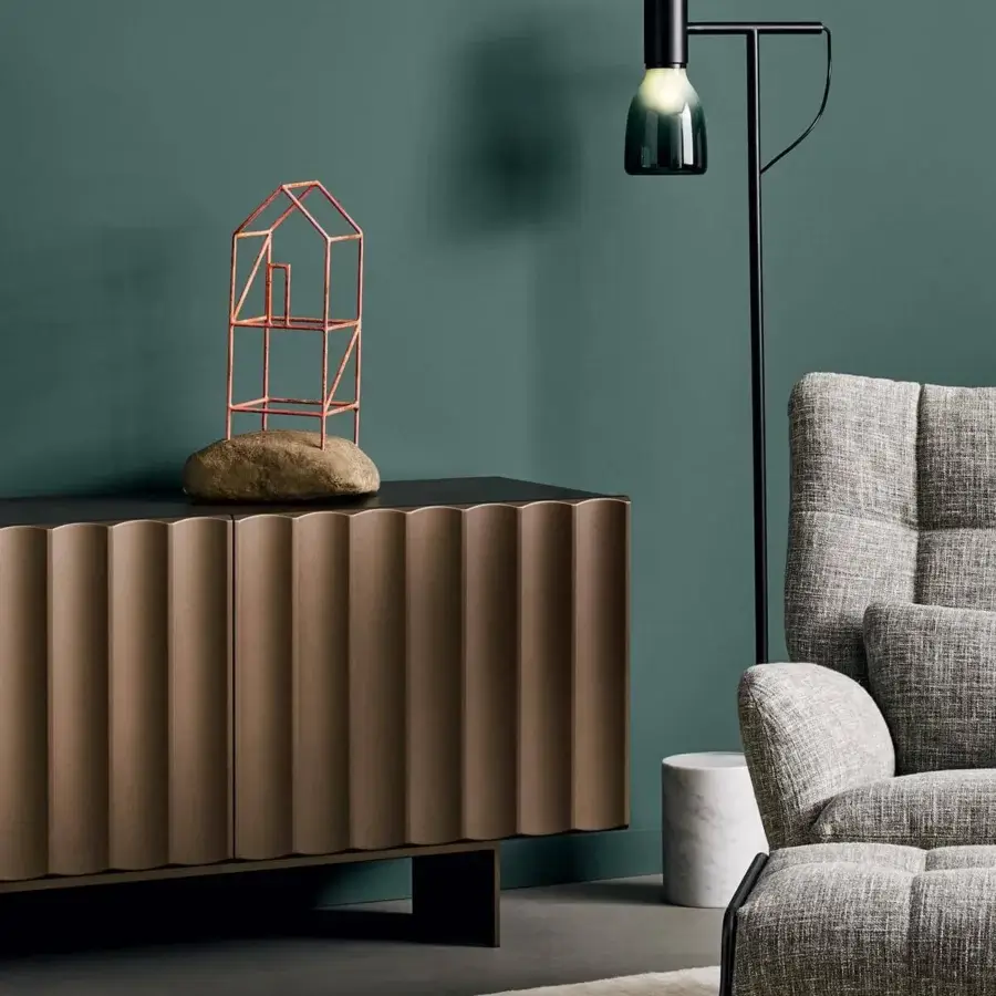 Superior Bonaldo Dorian sideboard crafted with matt lacquered wood in medium brown, exhibiting vertical groove detail and a dark top