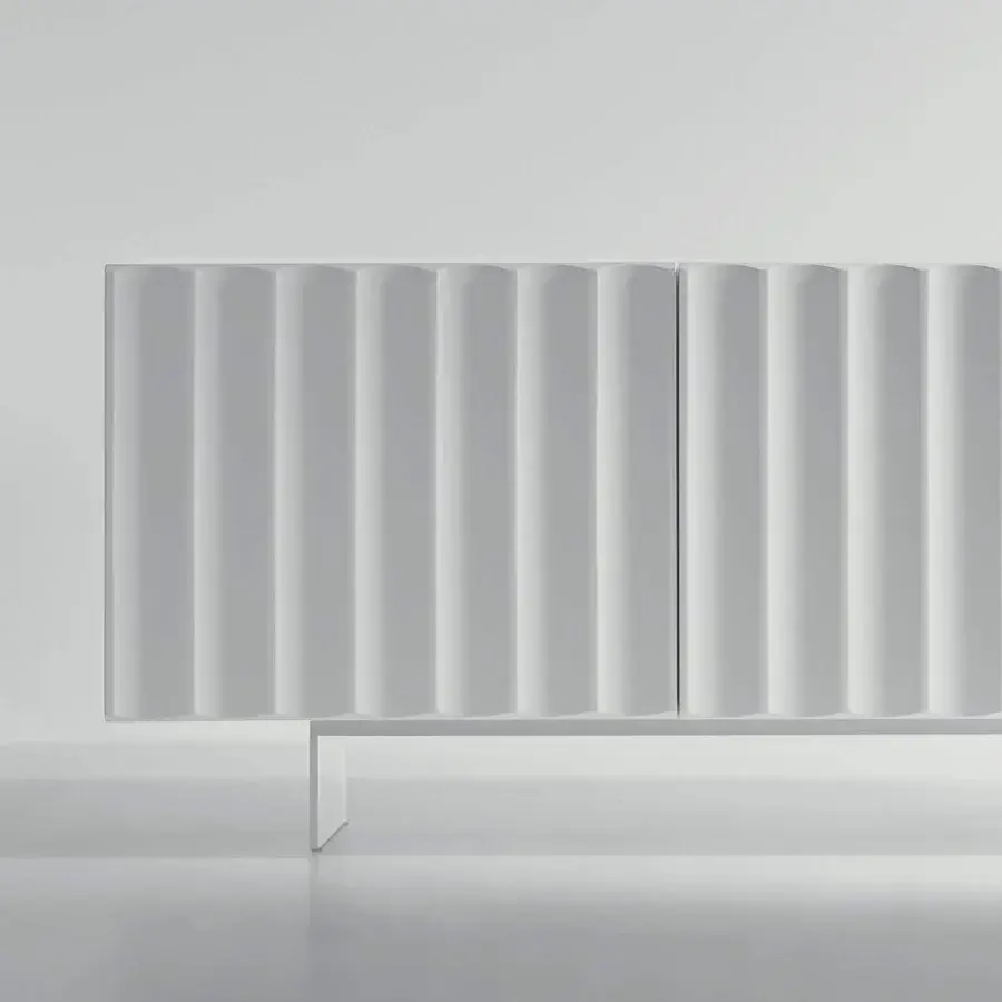 Sophisticated Bonaldo Dorian sideboard with evenly spaced rounded fluting in white matt lacquered wood