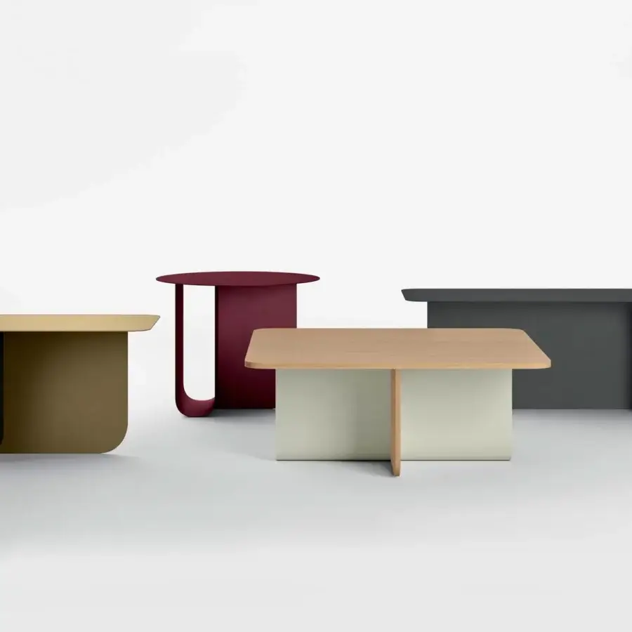 Superior LaCividina U coffee table with a U-shaped bent aluminum base and matte gold finish