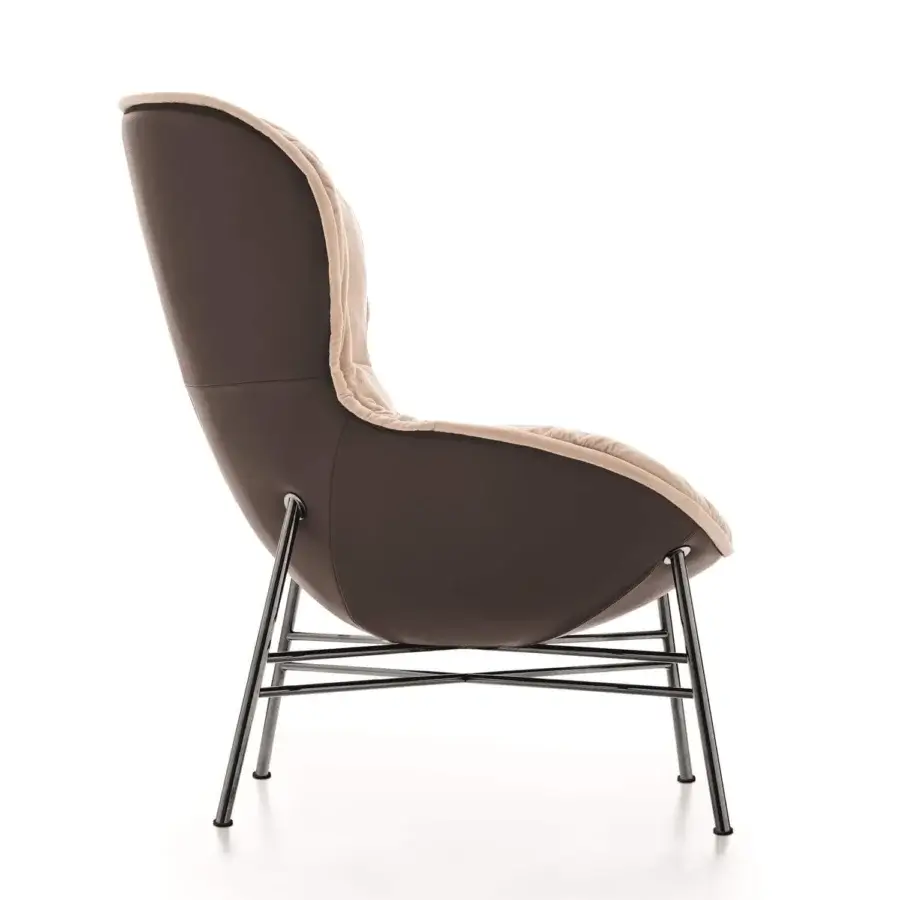 Distinguished Ditre Italia Softy lounge chair with dark brown leather upholstery and beige seat padding built with a minimalist metal base