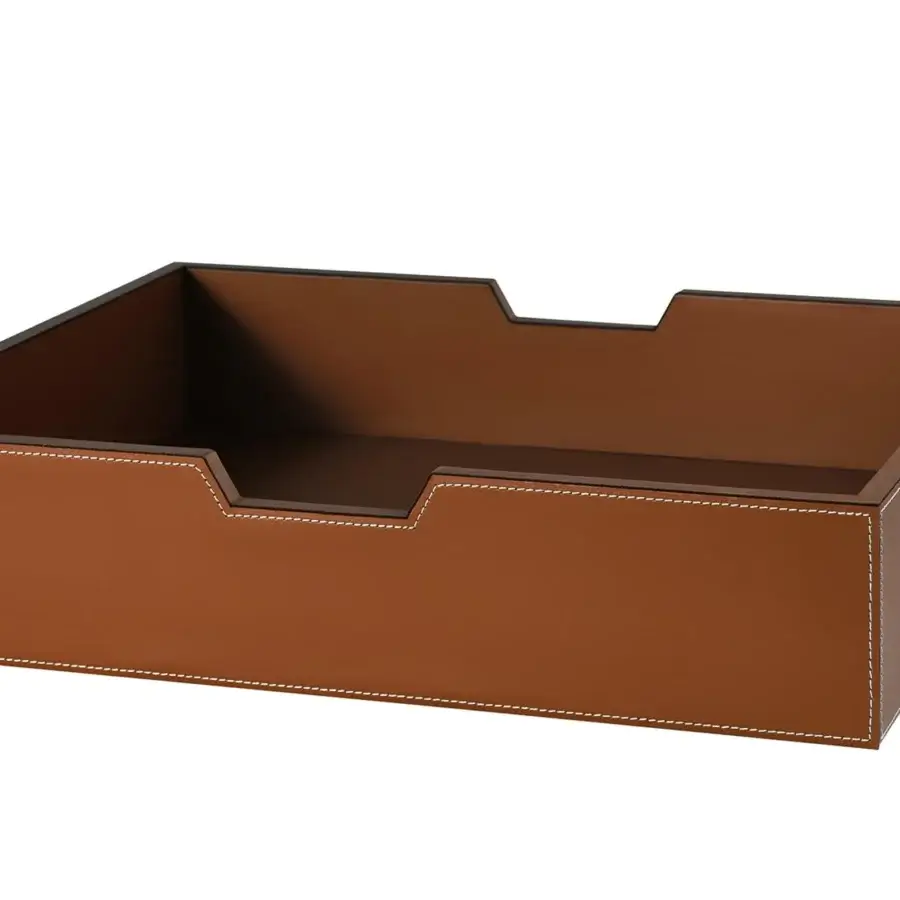 Superior Tonelli Design Grattacielo TV stand built in glass with a brown leather drawer and white stitching