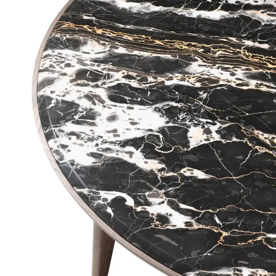 Lavish Giorgetti Blend coffee table with glossy black marble effect and medium-toned ash wood frame built with a matching base